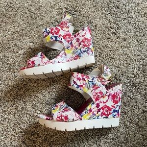 Juciy Couture Rainbow Floral Wedges